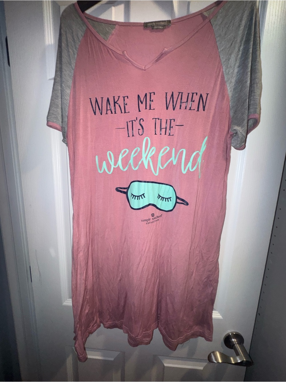 Simply Southern Sleep Shirt "Wake Me When It's The Weekend" Pink Sz M-L